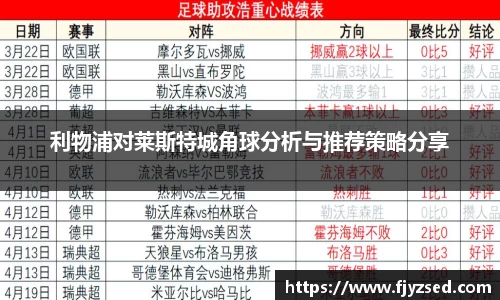 利物浦对莱斯特城角球分析与推荐策略分享